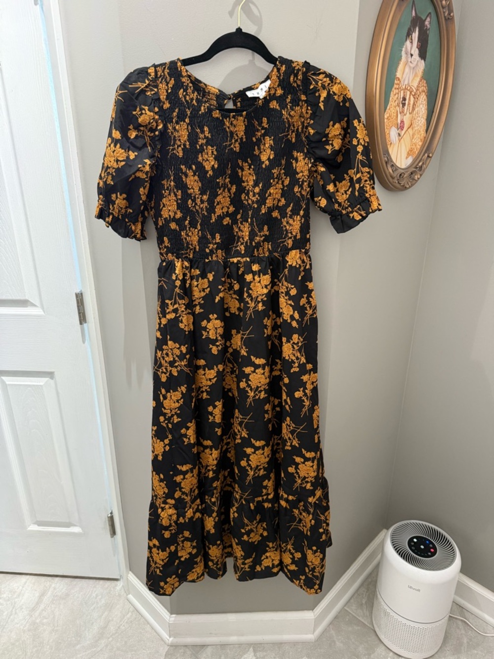 THML Black Maxi Dress with Mustard Floral Print-Sm